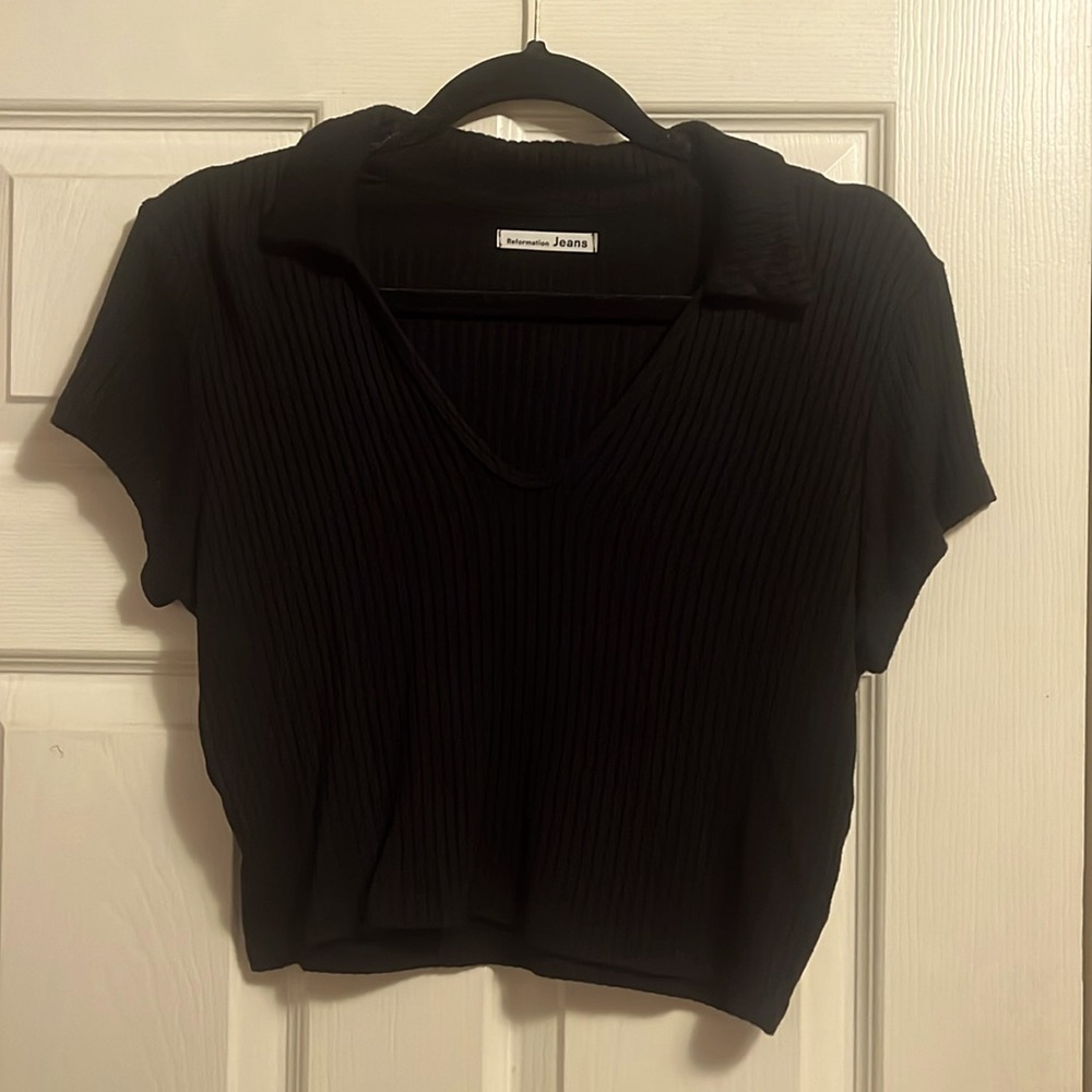 Reformation Collared Knit Crop Top Size L